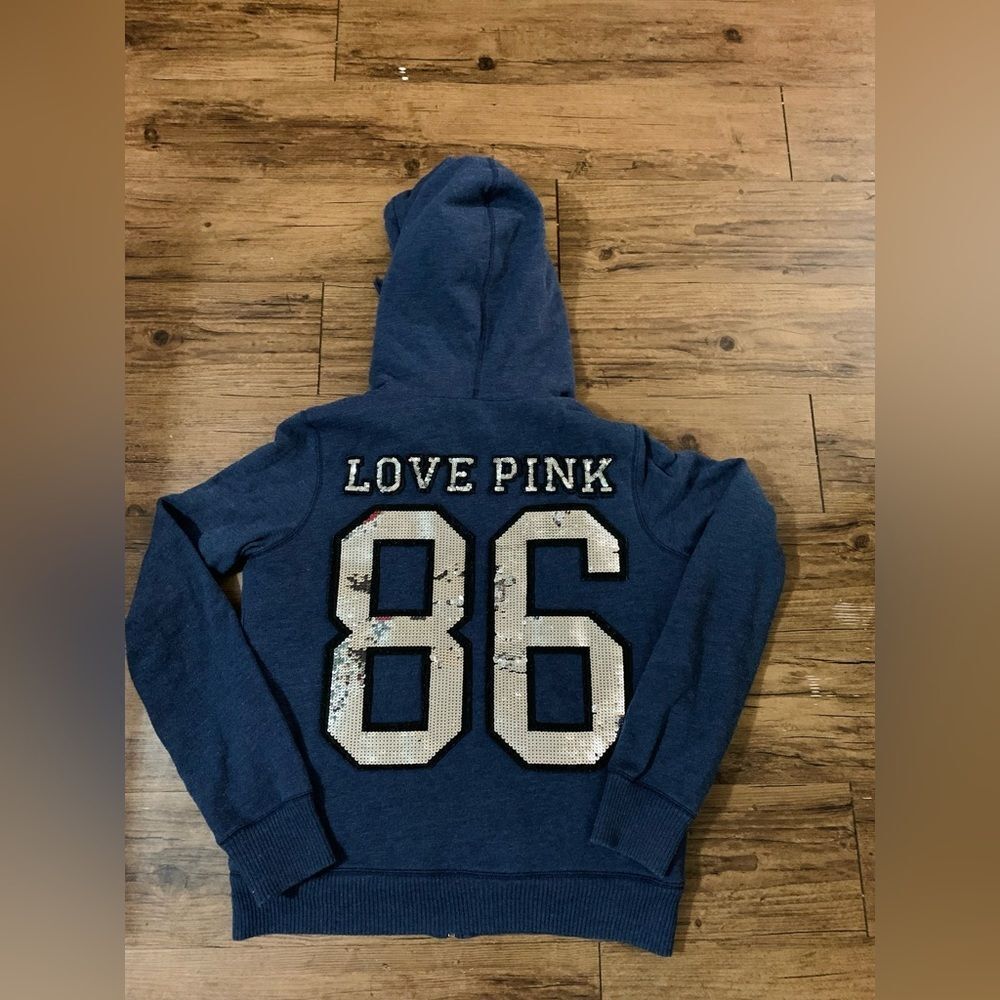 PINK VS VINTAGE BLING LOVE PINK FUR HOODIE MEDIUM